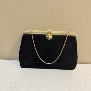 Harry Levine‎ Vintage Black Evening Clutch Purse Attached Coin Purse Rear